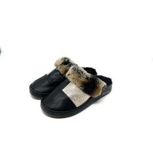 Women's Genuine Leather 100% Rabbit Fur Trimming  Slip On Comfort Clogs